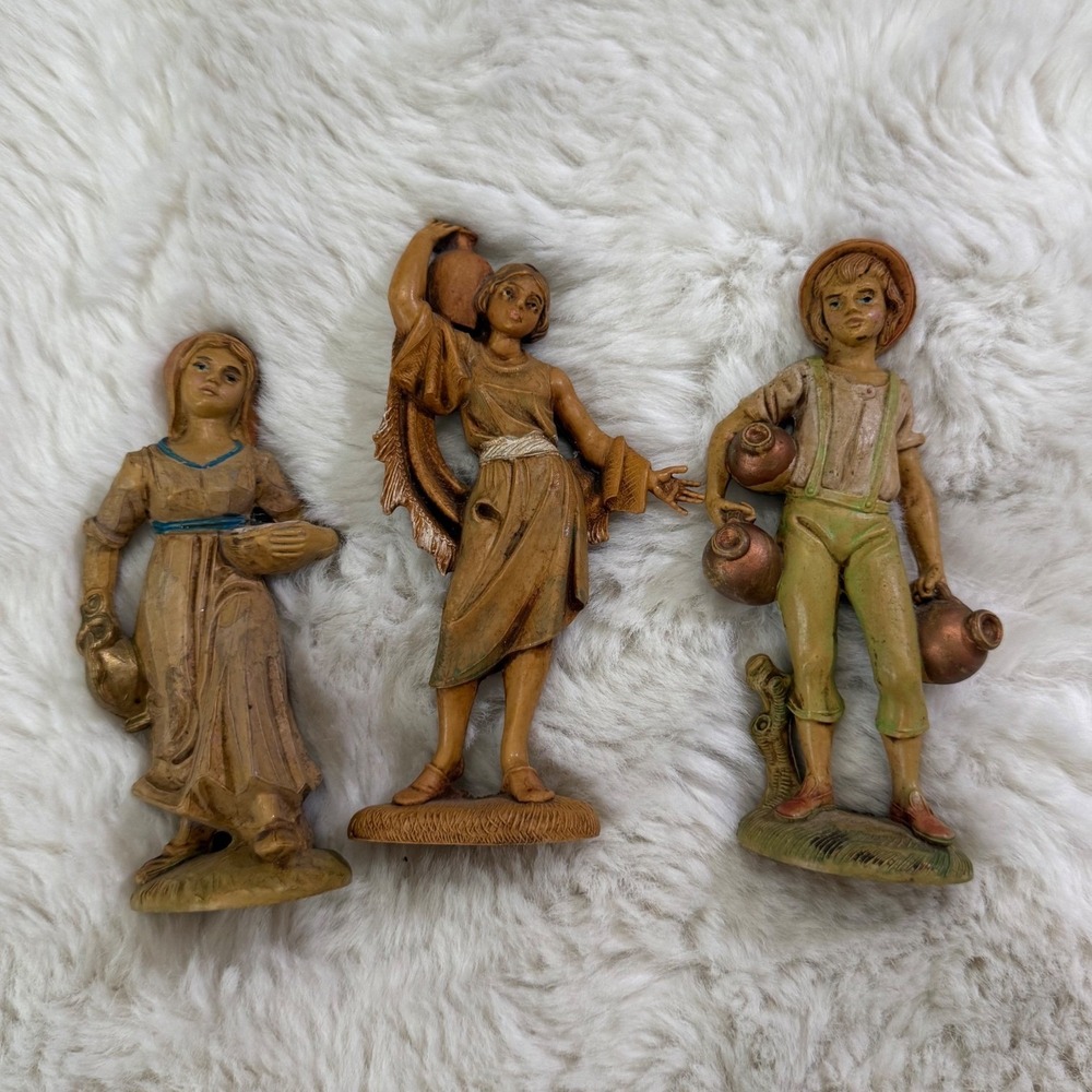 LOT OF 3 Fontanini Nativity Figurines Brown Italian Village People Decor Vtg